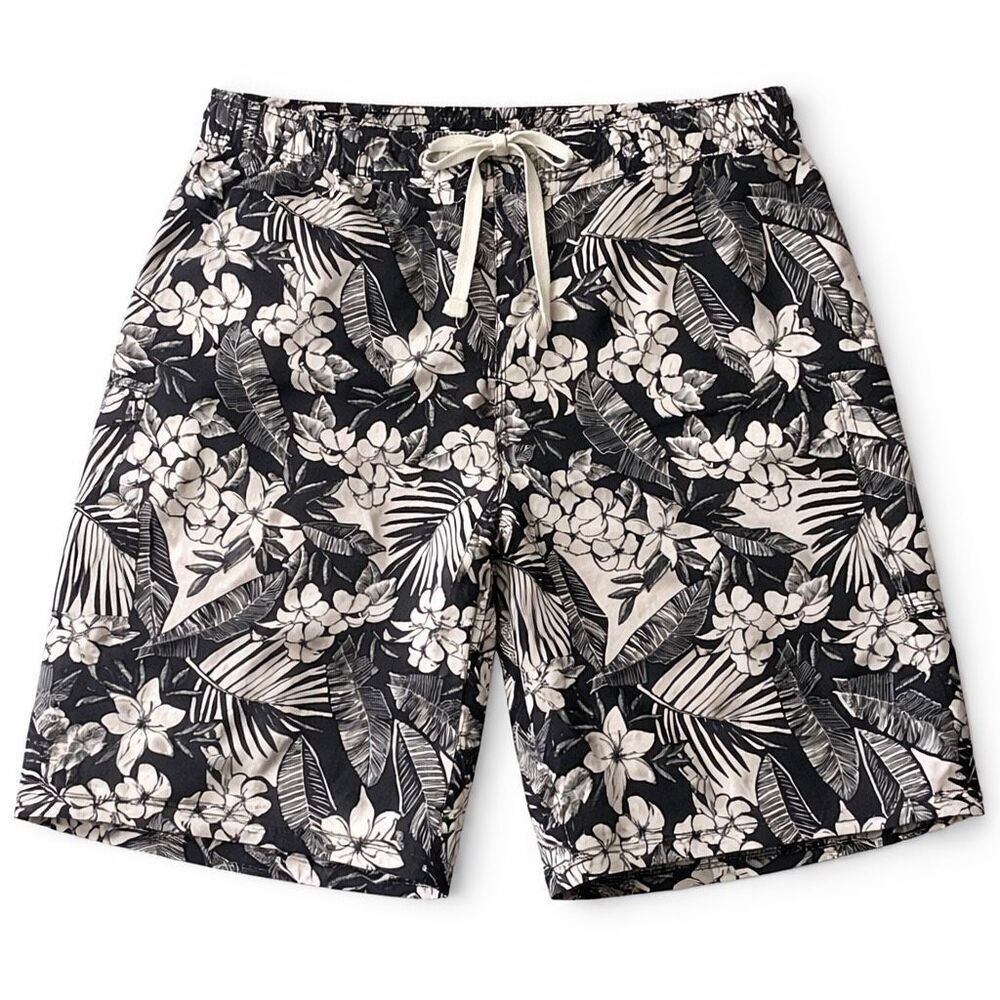 KAVU Tropical Swim Trunks Floral Black White Mesh Lined Men’s 2X Beach